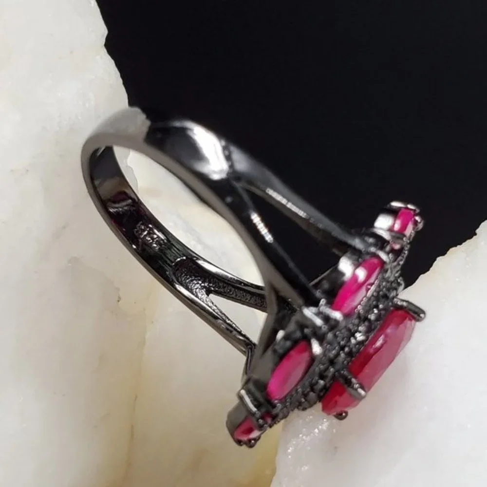 Sterling Silver 925 Black Rhodium Ruby Ring Classic Setting Silversmith